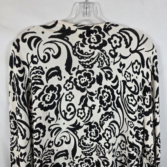 Charter Club Cardigan Sweater Women's Size Large Ivory & Black Paisley Floral - Picture 11 of 12